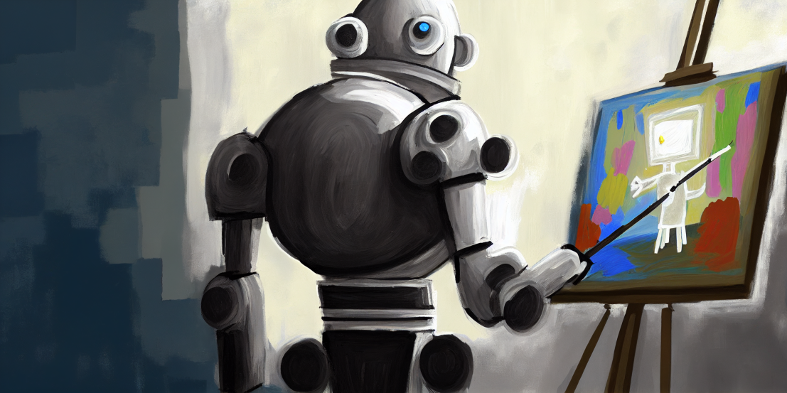 Illustration du projet “My work pictured by AI” par le robot MidJourney, dans le style de Pablo Picasso.